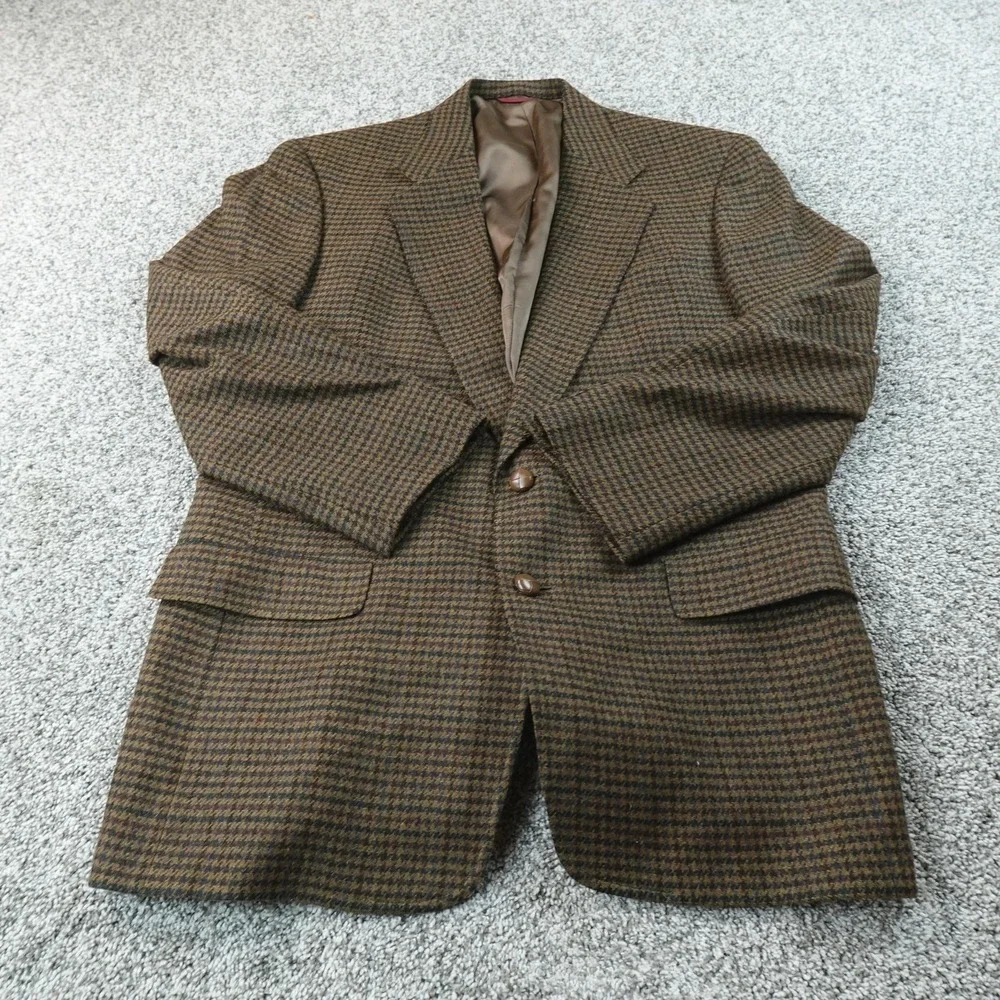 VTG Hart Schaffner Marx Blazer Mens 43L Brown Wool Tweed Sport Coat Jacket USA